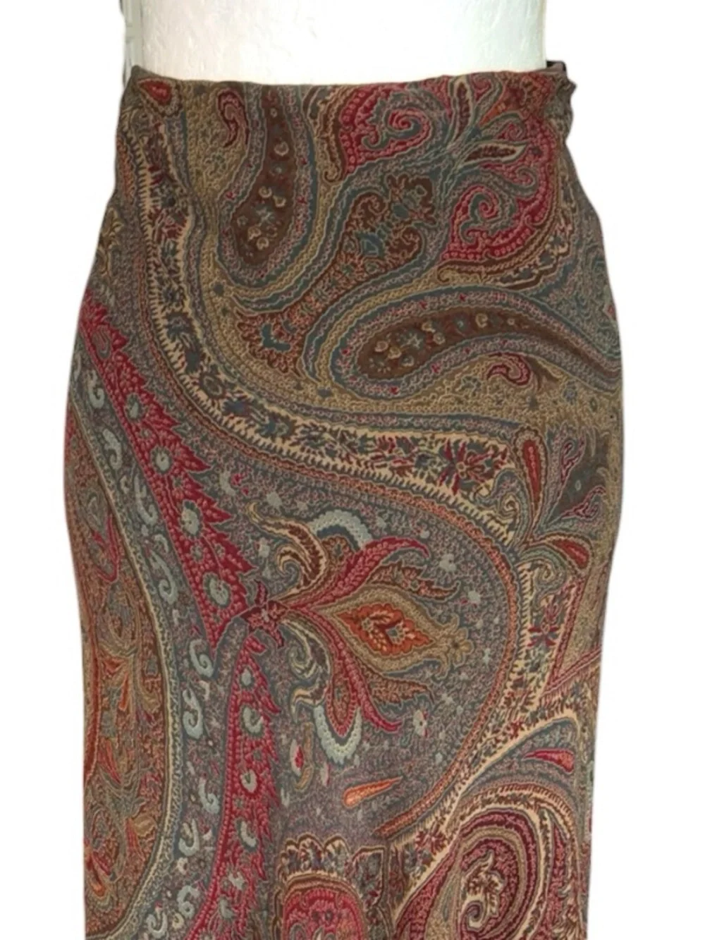 Ralph Lauren Silk Paisley Print Velvet Layered Cascading Ruffle Maxi Skirt - 14 - Picture 6 of 10